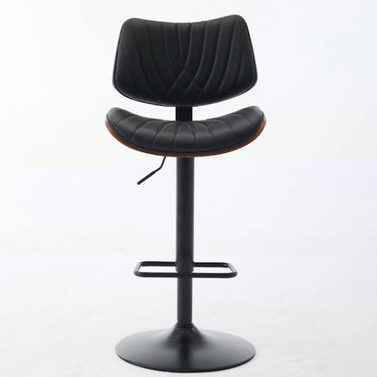 Ensemble moderne de 2 tabourets de bar pivotants avec dossier en cuir, assise rembourrée, base chromée et hauteur réglable, pour îlot de cuisine