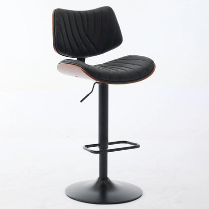 Ensemble moderne de 2 tabourets de bar pivotants avec dossier en cuir, assise rembourrée, base chromée et hauteur réglable, pour îlot de cuisine