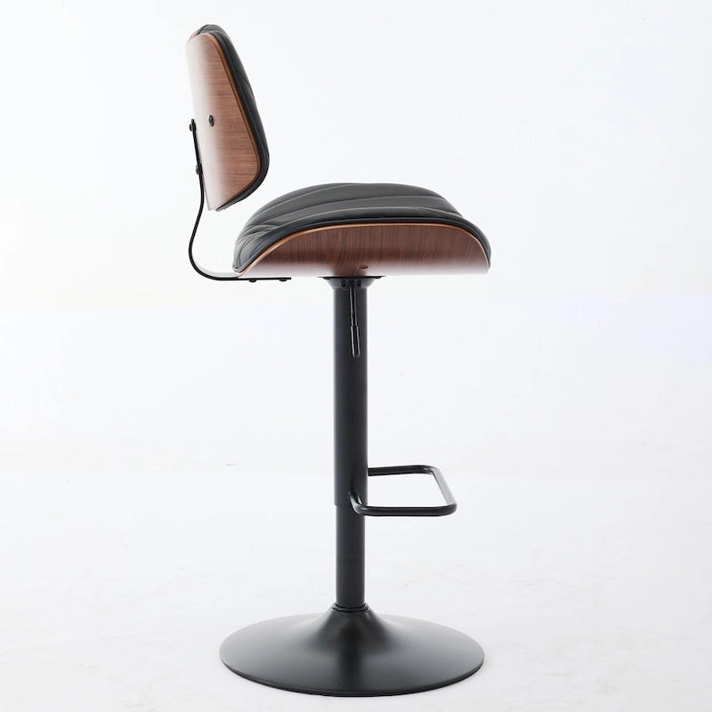 Ensemble moderne de 2 tabourets de bar pivotants avec dossier en cuir, assise rembourrée, base chromée et hauteur réglable, pour îlot de cuisine