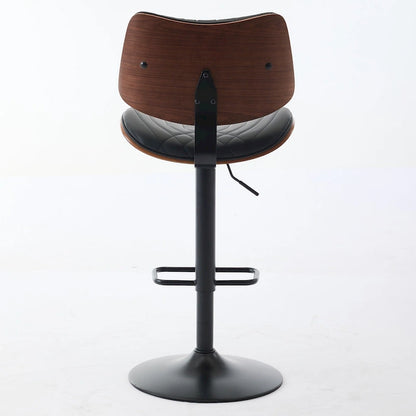 Ensemble moderne de 2 tabourets de bar pivotants avec dossier en cuir, assise rembourrée, base chromée et hauteur réglable, pour îlot de cuisine