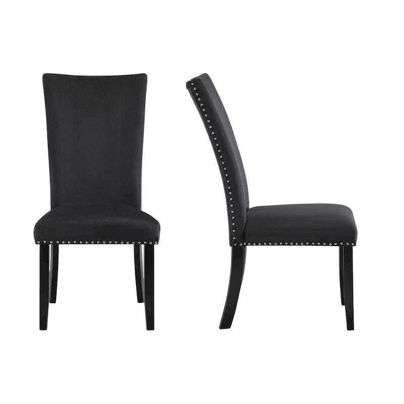 Ensemble de deux chaises de salle à manger HomeRoots en velours noir capitonné - 51,4 cm x 103,6 cm x 68,6 cm