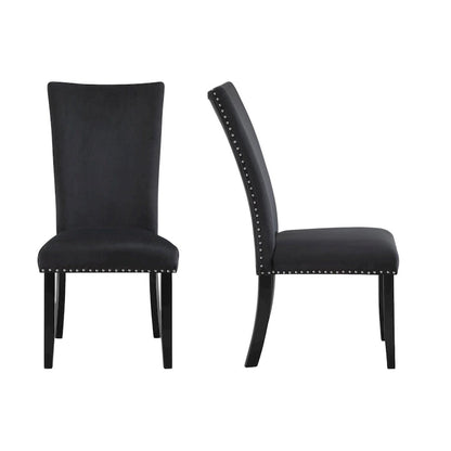 Ensemble de deux chaises de salle à manger HomeRoots en velours noir capitonné - 51,4 cm x 103,6 cm x 68,6 cm