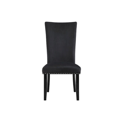 Ensemble de deux chaises de salle à manger HomeRoots en velours noir capitonné - 51,4 cm x 103,6 cm x 68,6 cm