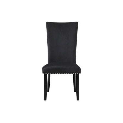 Ensemble de deux chaises de salle à manger HomeRoots en velours noir capitonné - 51,4 cm x 103,6 cm x 68,6 cm
