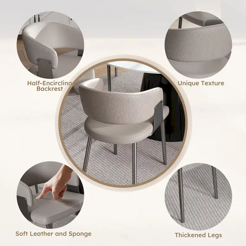 Ensemble de 2 chaises de salle à manger, chaises de cuisine en similicuir avec pieds en métal - Accoudoirs ergonomiques, coussin en mousse confortable, structure robuste