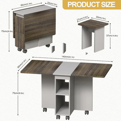 Ensemble de salle à manger extensible en bois, 5 pièces, avec 4 chaises