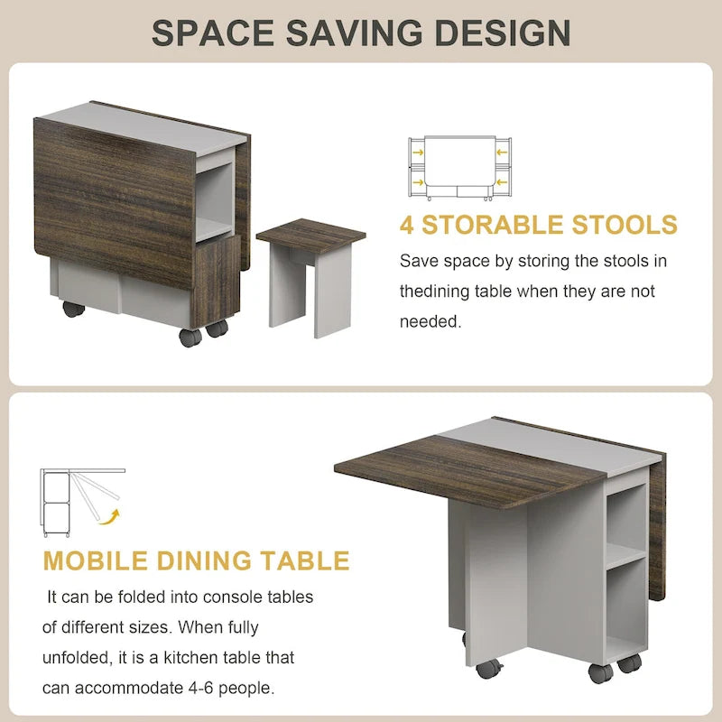 Ensemble de salle à manger extensible en bois, 5 pièces, avec 4 chaises