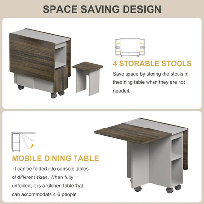 Ensemble de salle à manger extensible en bois, 5 pièces, avec 4 chaises