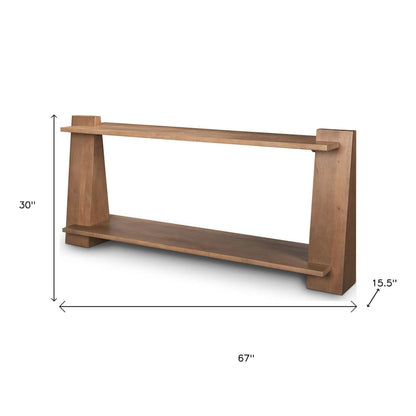 Console HomeRoots 67 en bois massif marron avec étagère - 170 x 76 x 39 cm
