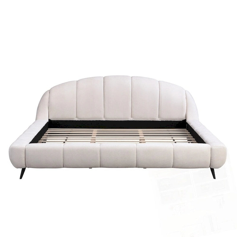 Lit plateforme King Size en chenille, design en forme de coquillage