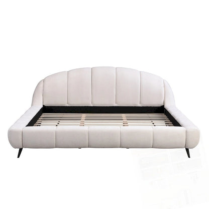 Lit plateforme King Size en chenille, design en forme de coquillage