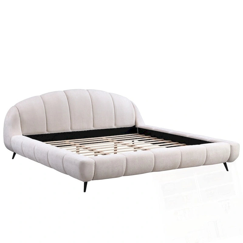 Lit plateforme King Size en chenille, design en forme de coquillage