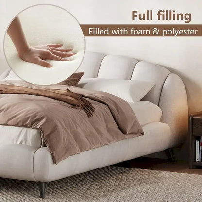 Lit plateforme King Size en chenille, design en forme de coquillage