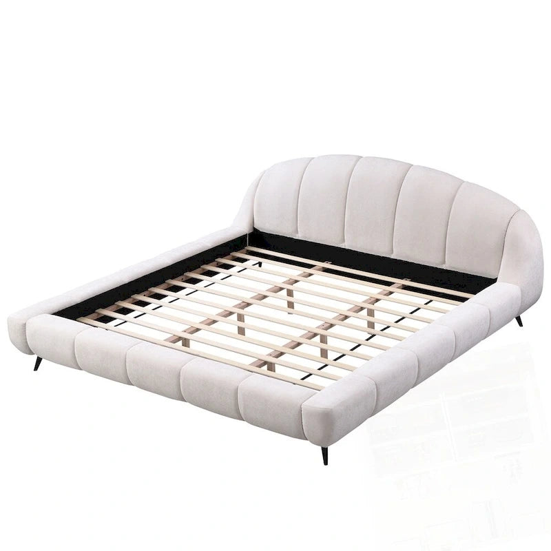 Lit plateforme King Size en chenille, design en forme de coquillage