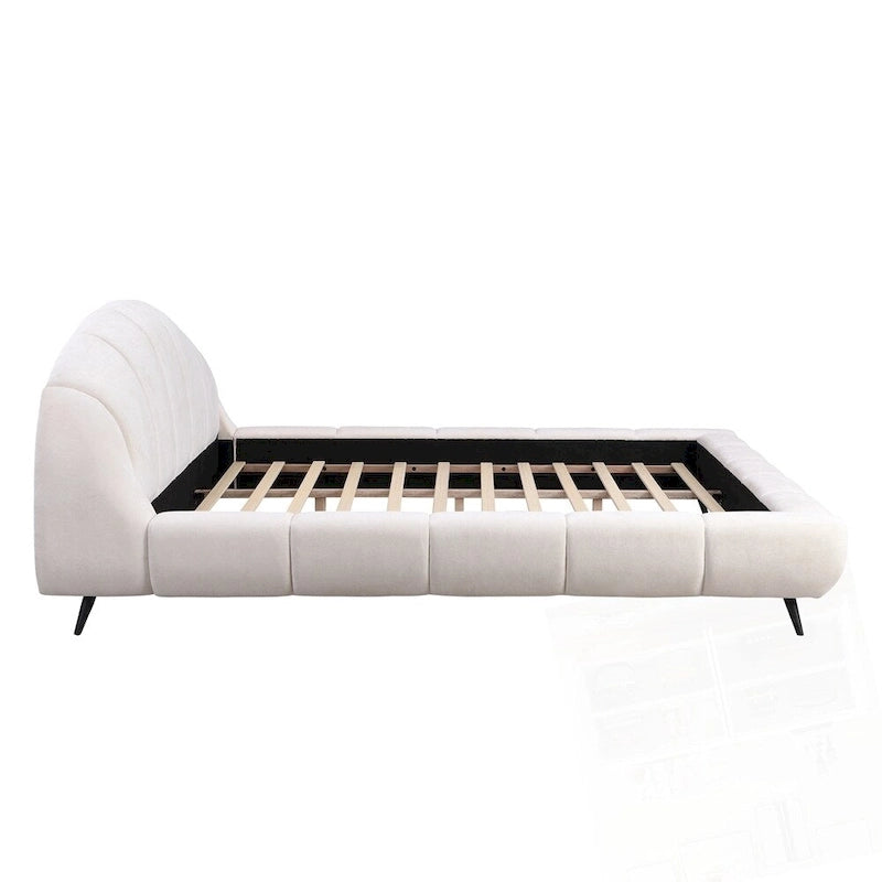 Lit plateforme King Size en chenille, design en forme de coquillage