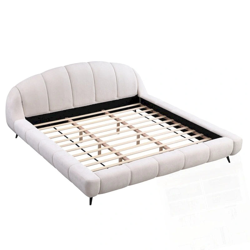 Lit plateforme King Size en chenille, design en forme de coquillage