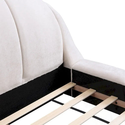 Lit plateforme King Size en chenille, design en forme de coquillage