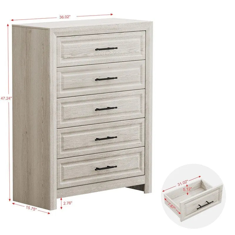 Commode élégante à 5 tiroirs en MDF avec finition imitation bois