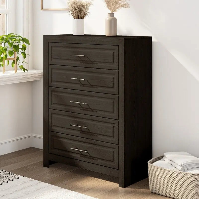 Commode élégante à 5 tiroirs en MDF avec finition imitation bois