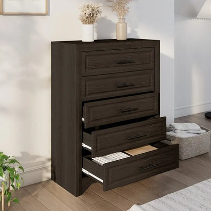 Commode élégante à 5 tiroirs en MDF avec finition imitation bois