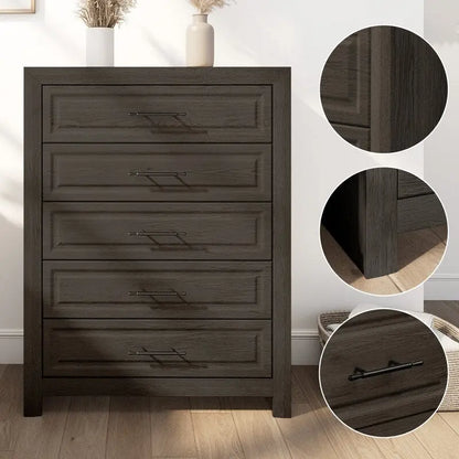 Commode élégante à 5 tiroirs en MDF avec finition imitation bois