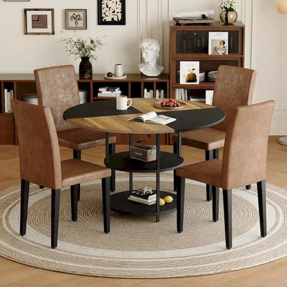 Ensemble de salle à manger moderne, table ronde avec rangement et chaises de salle à manger en tissu technique, facile à installer