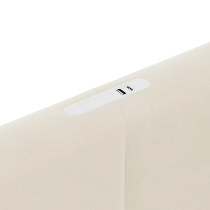 Lit plateforme en velours Queen avec 2 tiroirs, port USB et veilleuse