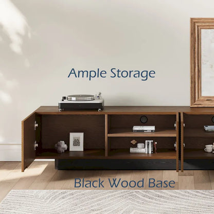 Meuble TV moderne du milieu du siècle 78,74, avec placage en bois massif brun, console multimédia avec 4 placards