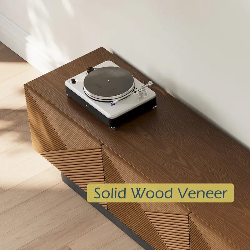 Meuble TV moderne du milieu du siècle 78,74, avec placage en bois massif brun, console multimédia avec 4 placards