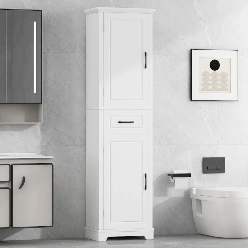 Meuble de salle de bain autoportant à 2 portes, étagères réglables et rangement dans les portes, organisateur de salle de bain haut