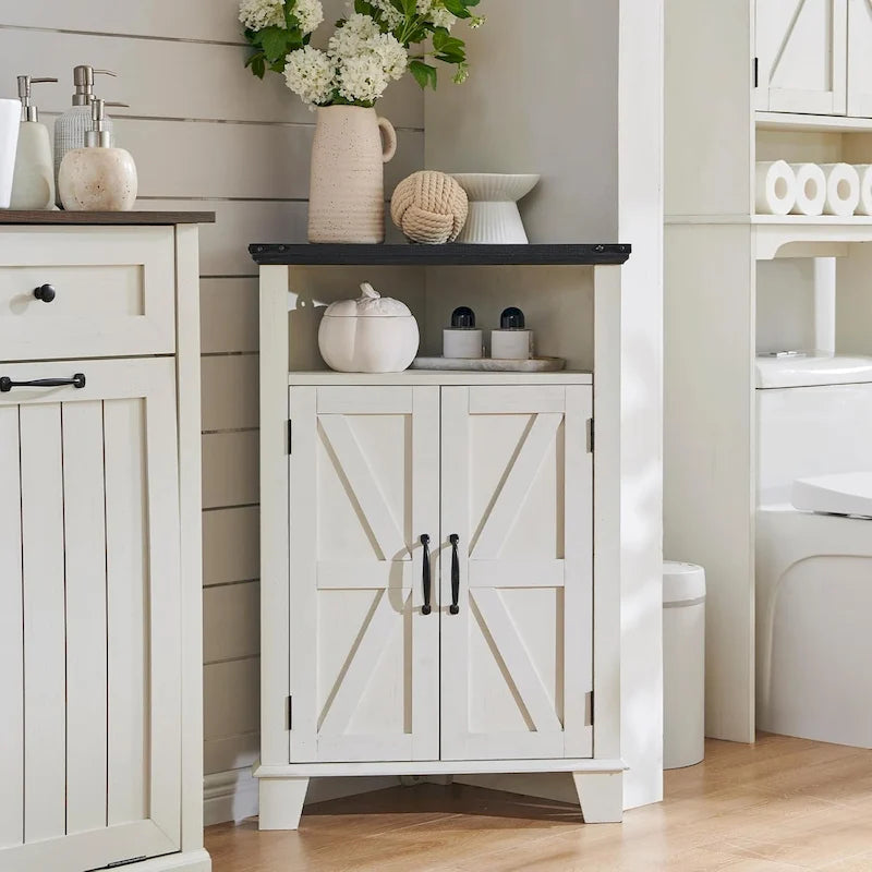 Meuble d'angle de salle de bain style ferme, petit meuble d'angle avec porte coulissante de grange - Non applicable
