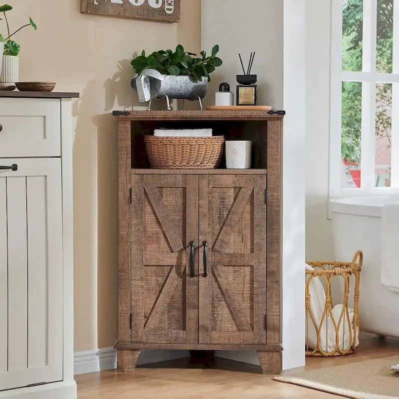 Meuble d'angle de salle de bain style ferme, petit meuble d'angle avec porte coulissante de grange - Non applicable