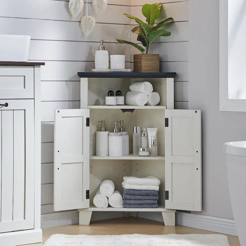 Meuble d'angle de salle de bain style ferme, petit meuble d'angle avec porte coulissante de grange - Non applicable