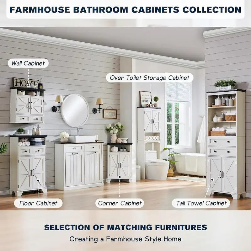 Meuble d'angle de salle de bain style ferme, petit meuble d'angle avec porte coulissante de grange - Non applicable