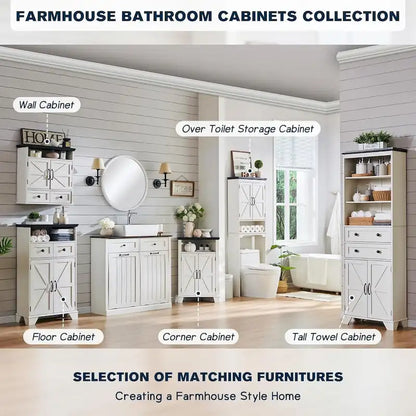 Meuble d'angle de salle de bain style ferme, petit meuble d'angle avec porte coulissante de grange - Non applicable