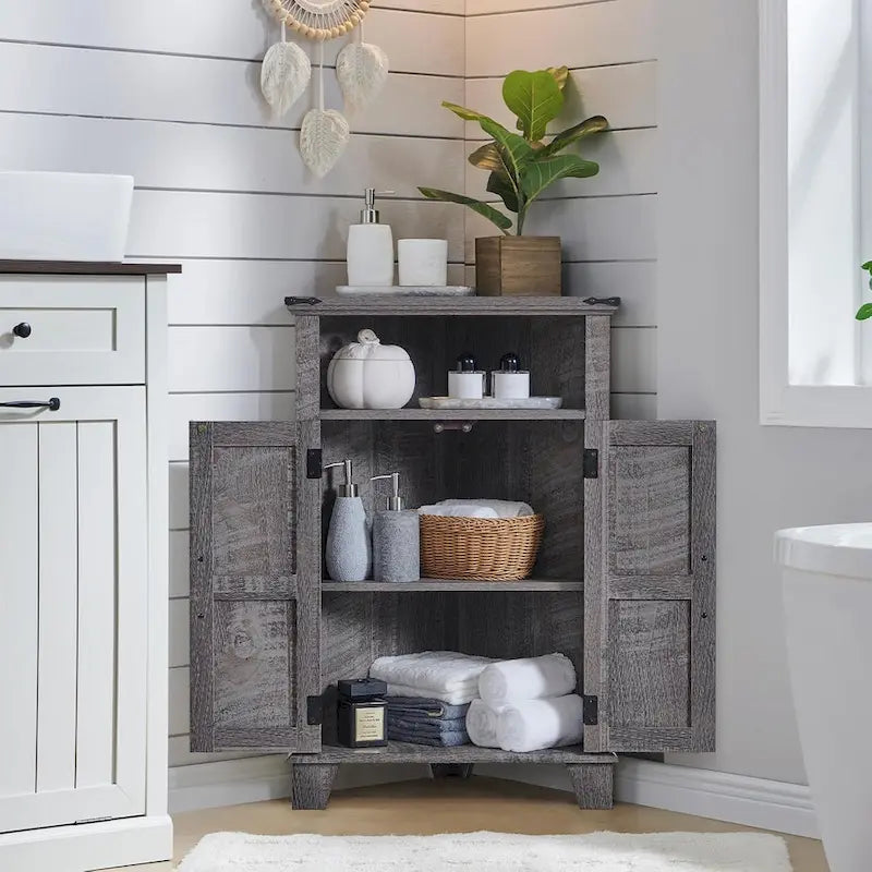 Meuble d'angle de salle de bain style ferme, petit meuble d'angle avec porte coulissante de grange - Non applicable