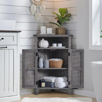 Meuble d'angle de salle de bain style ferme, petit meuble d'angle avec porte coulissante de grange - Non applicable