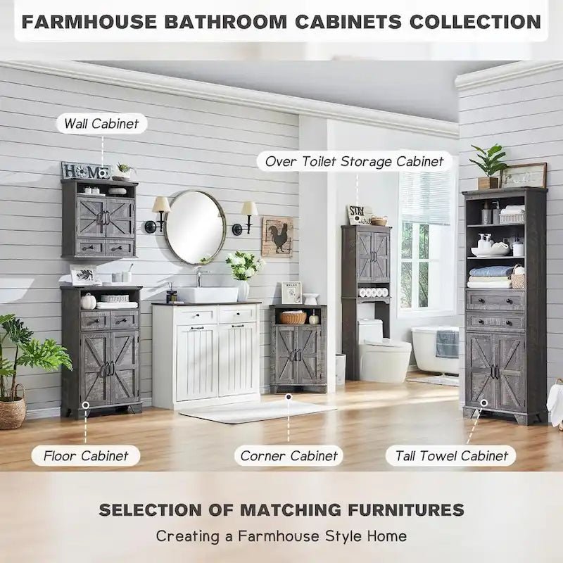 Meuble d'angle de salle de bain style ferme, petit meuble d'angle avec porte coulissante de grange - Non applicable
