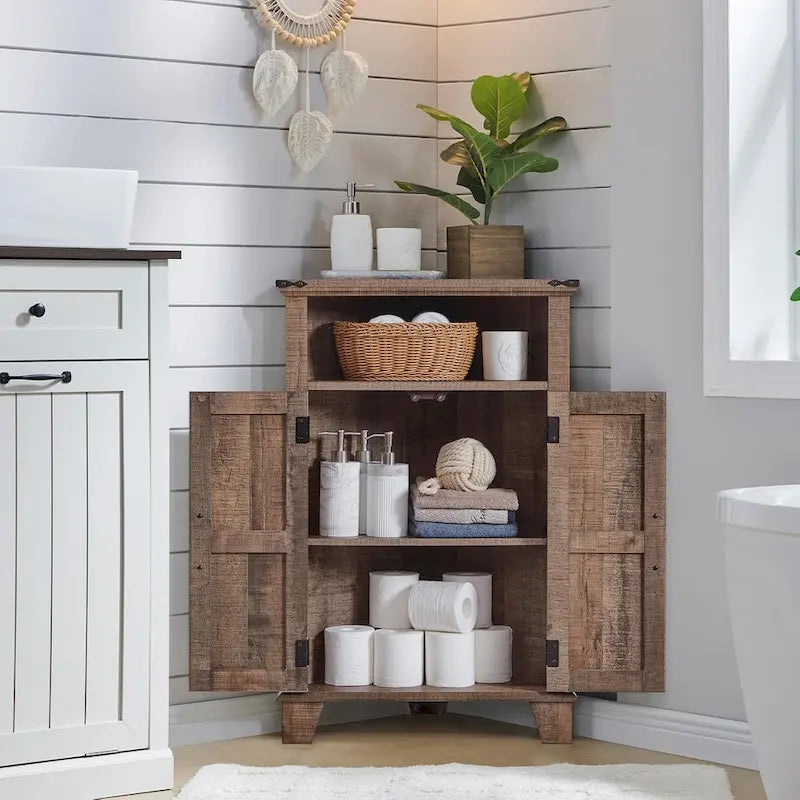 Meuble d'angle de salle de bain style ferme, petit meuble d'angle avec porte coulissante de grange - Non applicable
