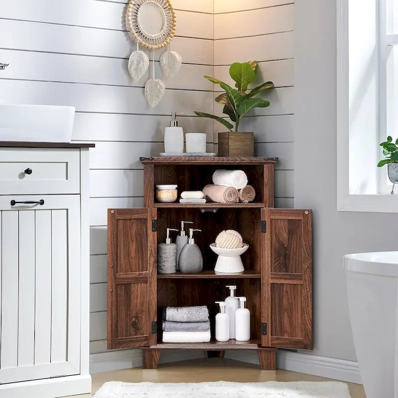 Meuble d'angle de salle de bain style ferme, petit meuble d'angle avec porte coulissante de grange - Non applicable