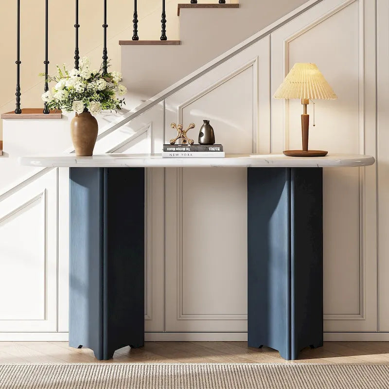 Console d'entrée, table avec plateau ovale en faux marbre pour l'entrée