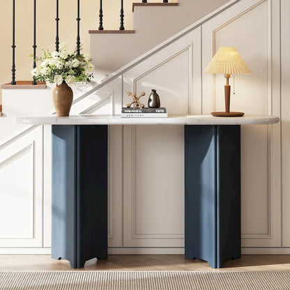Console d'entrée, table avec plateau ovale en faux marbre pour l'entrée