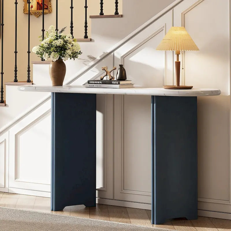Console d'entrée, table avec plateau ovale en faux marbre pour l'entrée