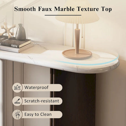 Console d'entrée, table avec plateau ovale en faux marbre pour l'entrée