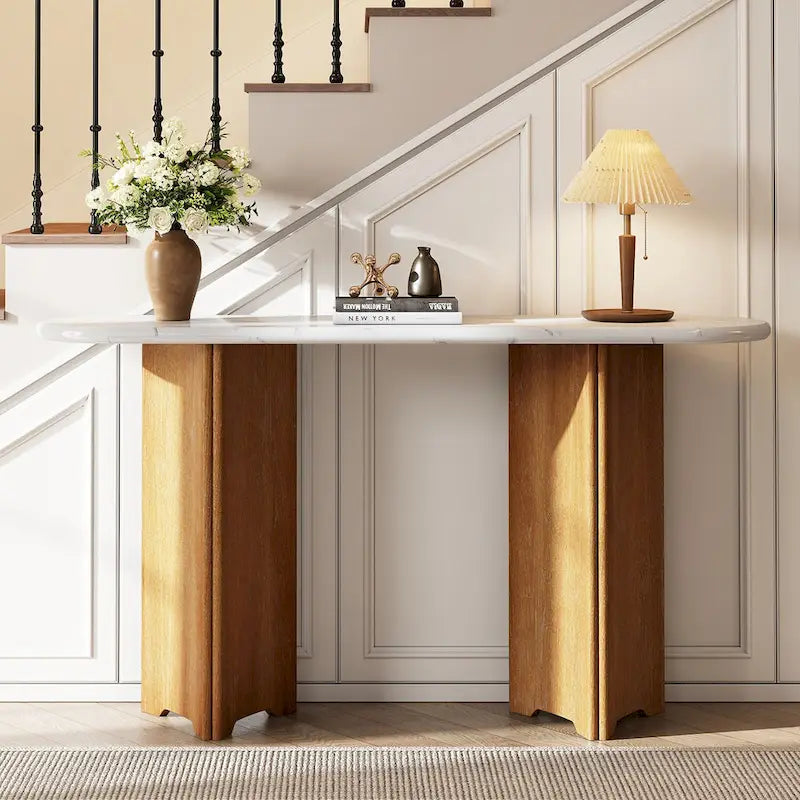 Console d'entrée, table avec plateau ovale en faux marbre pour l'entrée