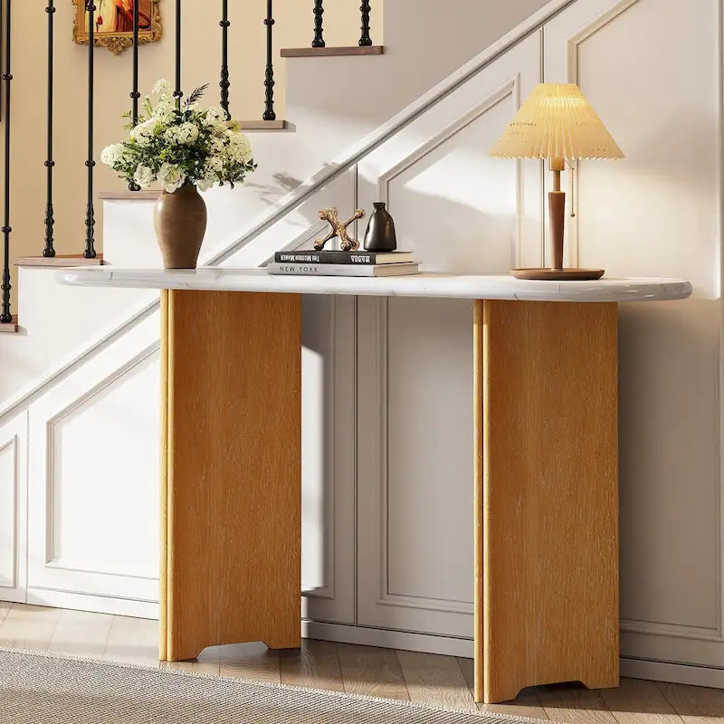 Console d'entrée, table avec plateau ovale en faux marbre pour l'entrée