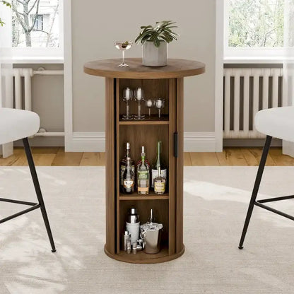 Petite table de salle à manger Tambour avec étagère de rangement à trois niveaux, table de bar ronde de 91 cm de haut - Non disponible