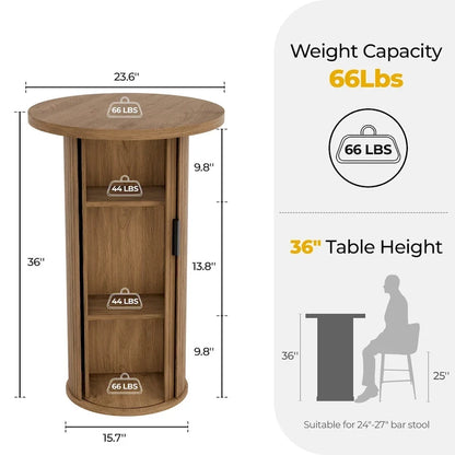 Petite table de salle à manger Tambour avec étagère de rangement à trois niveaux, table de bar ronde de 91 cm de haut - Non disponible