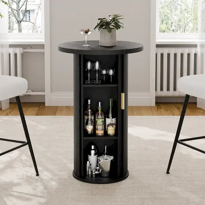 Petite table de salle à manger Tambour avec étagère de rangement à trois niveaux, table de bar ronde de 91 cm de haut - Non disponible