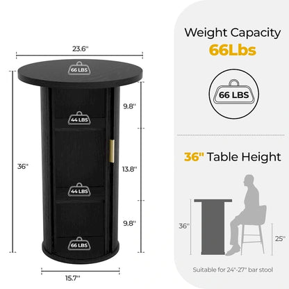 Petite table de salle à manger Tambour avec étagère de rangement à trois niveaux, table de bar ronde de 91 cm de haut - Non disponible